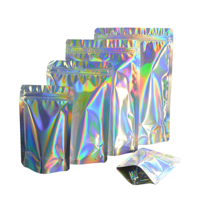 comprar Impressão personalizada Holográfica Stand Up Pouch Mylar Zipper Bags One Side Clear para alimentos online manufacture