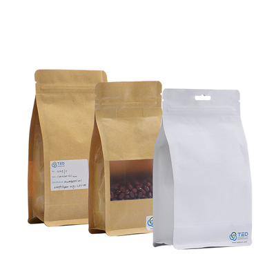 comprar sacos de café inferiores lisos de Kraft dos sacos de café do papel de embalagem do branco de 250G Doypack com janela online manufacture