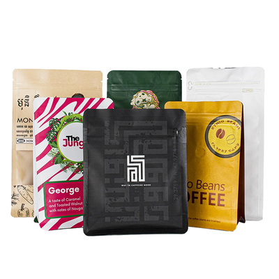 Bolsa de café de filme laminado de papel Kraft de fecho personalizado Bolsa de fundo quadrada de fecho para grãos de café