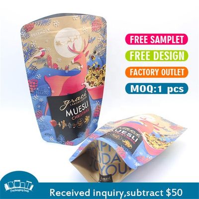 CMYK Impresso 70g de papel kraft bolsas laminadas com fecho de fecho de cima bolsas de pé refeitáveis